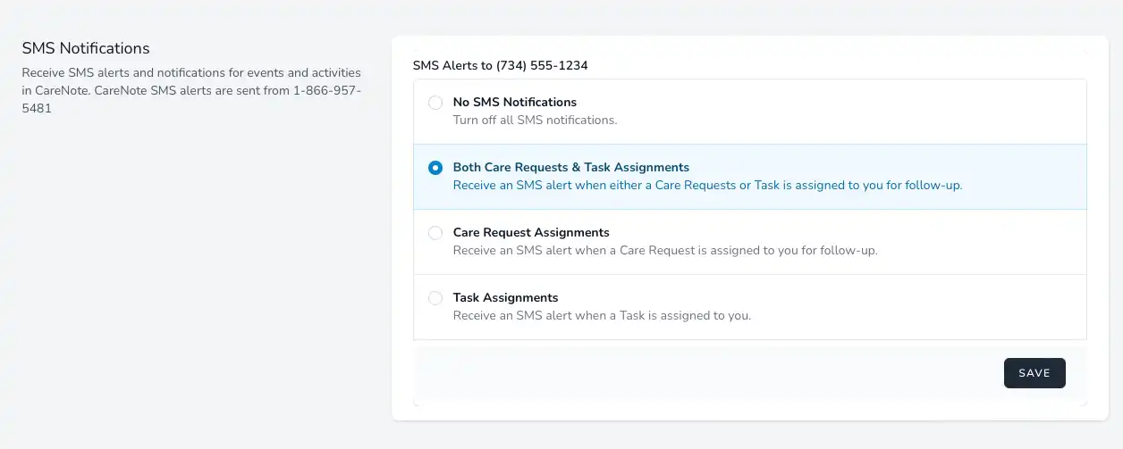 SMS Notification Settings