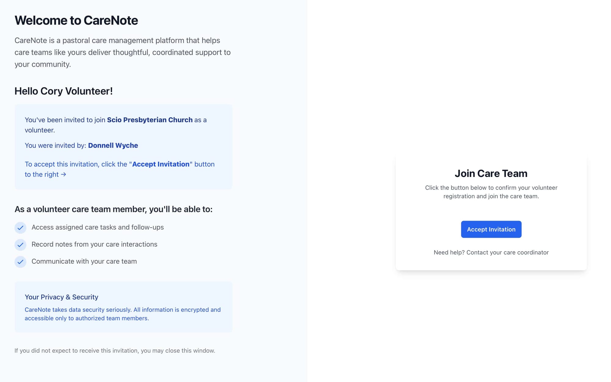 Joining a CareNote Team as a Volunteer