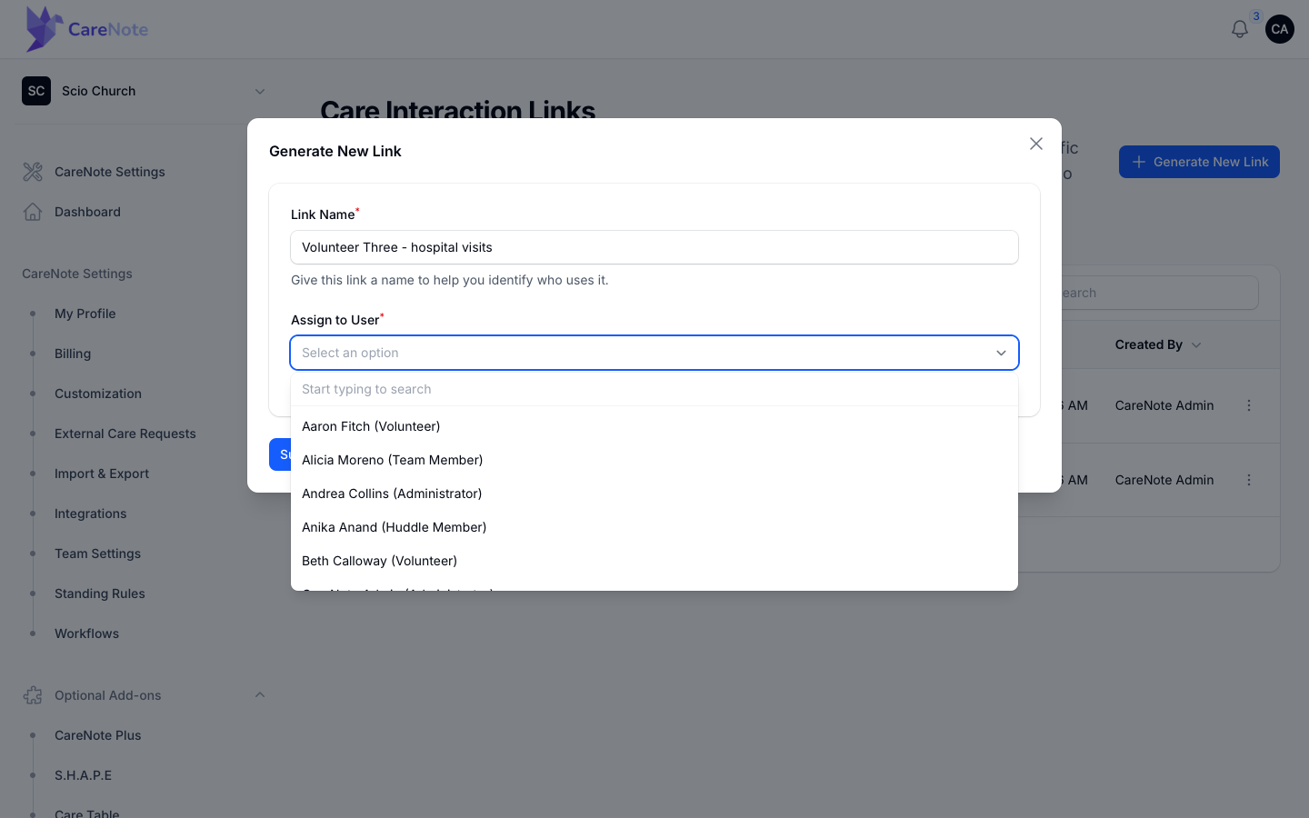 The Assign to User dropdown listing people with their roles