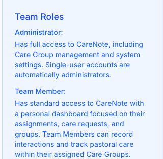 The Team Roles card in Key Terms listing Administrator and Team Member