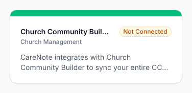The Church Community Builder card with a Not Connected pill