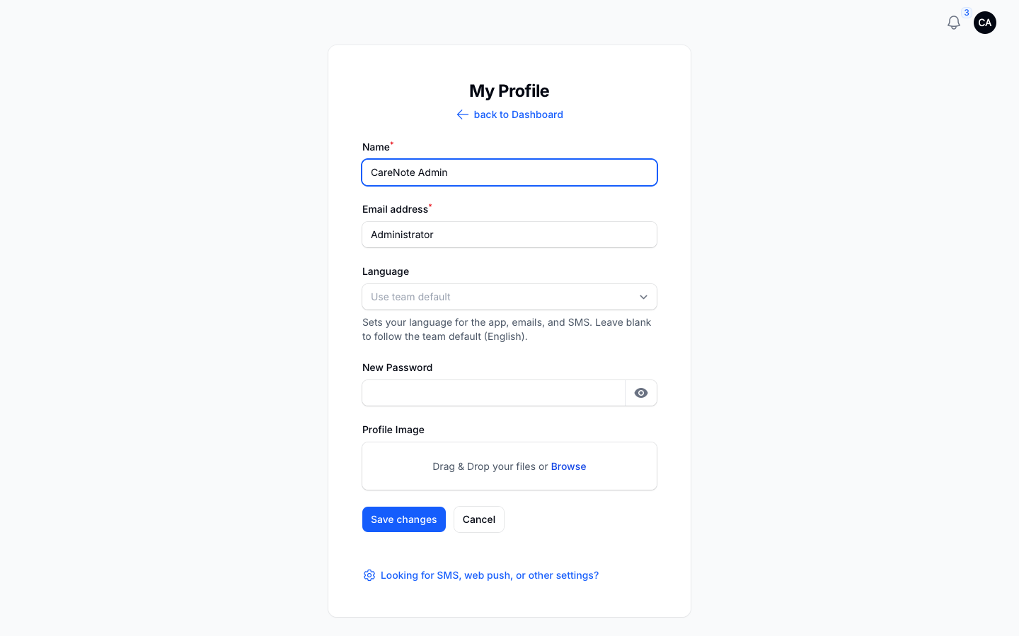 My Profile with a Language field that reads Use team default