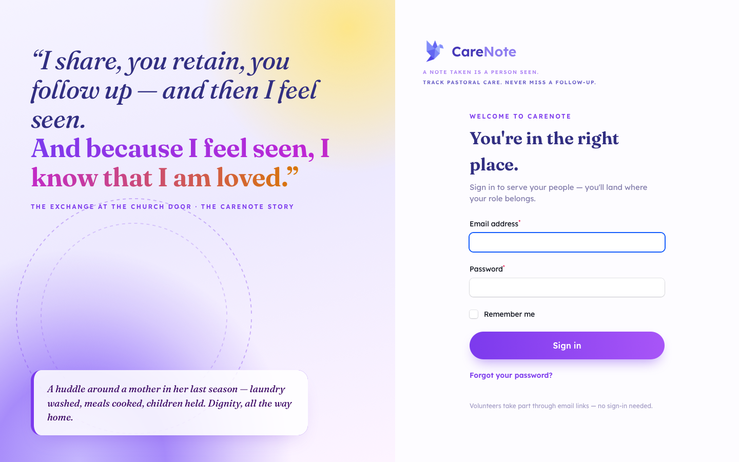 The single sign-in page titled You're in the right place