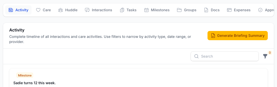 The active Generate Briefing Summary button on a team with Plus