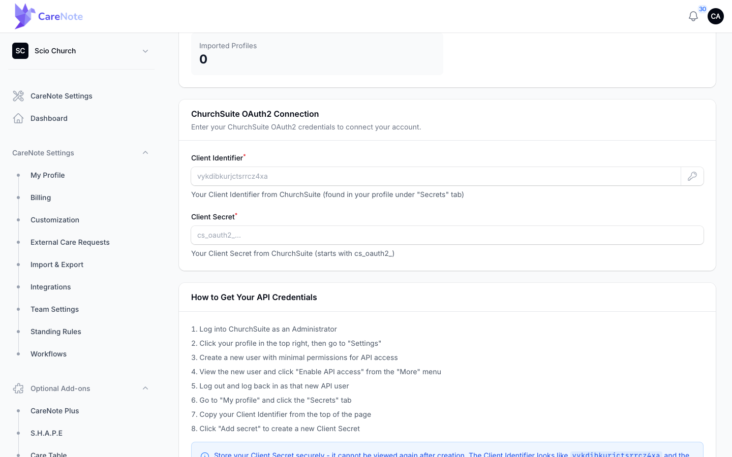 The How to Get Your API Credentials list below the credential fields