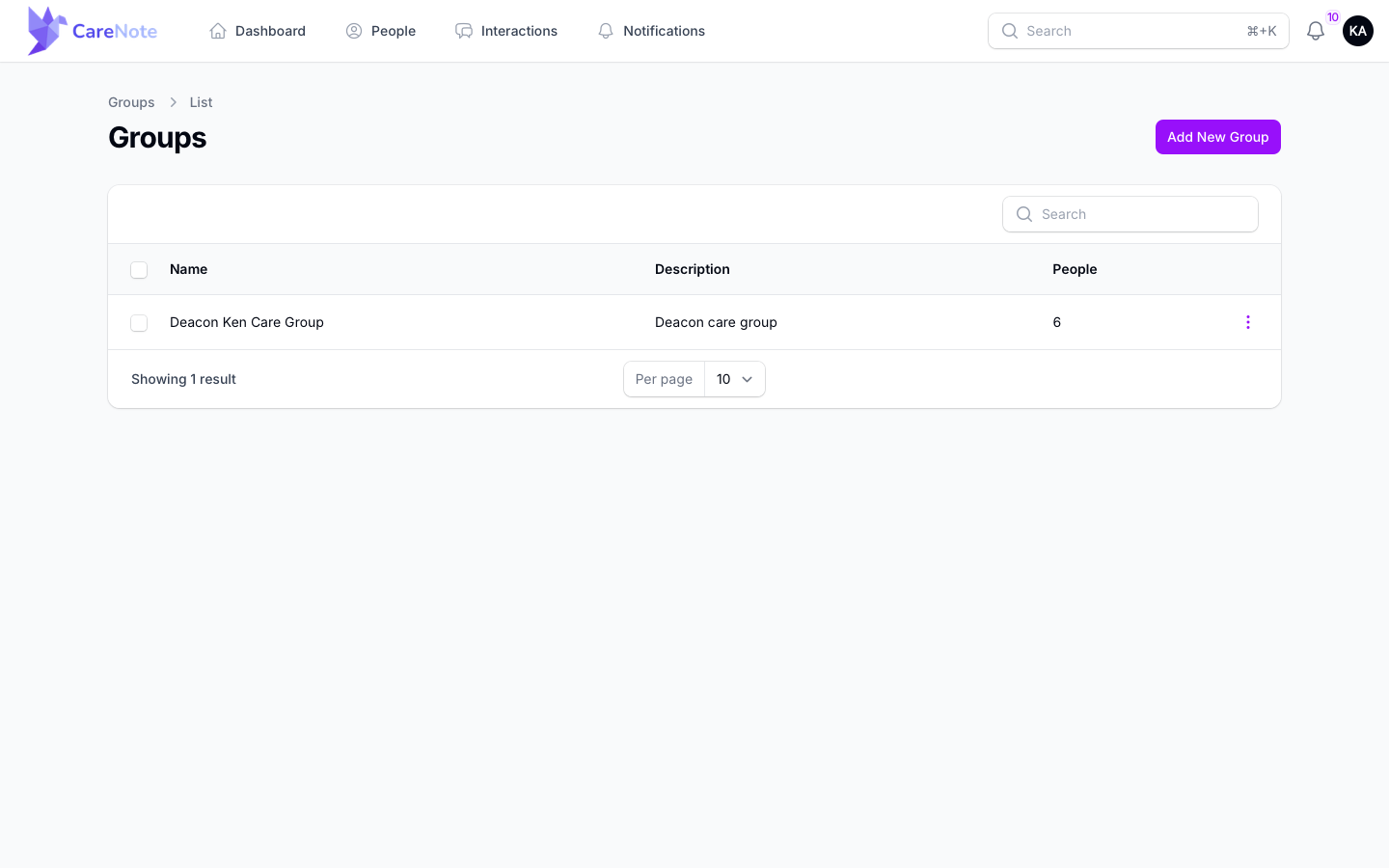 The Team Member Groups list showing a single group