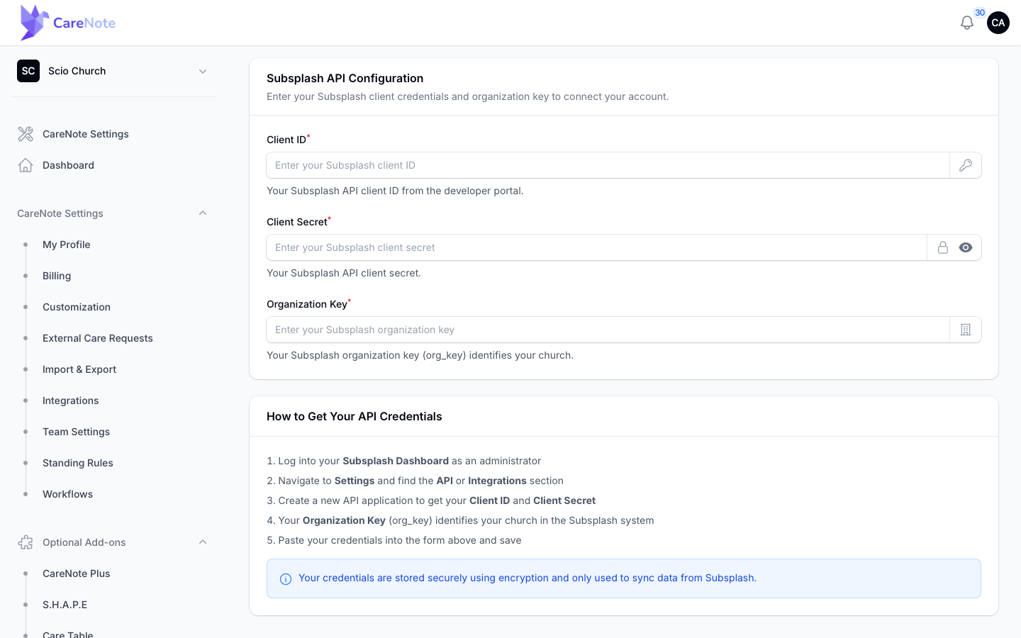 The How to Get Your API Credentials steps and the encryption note