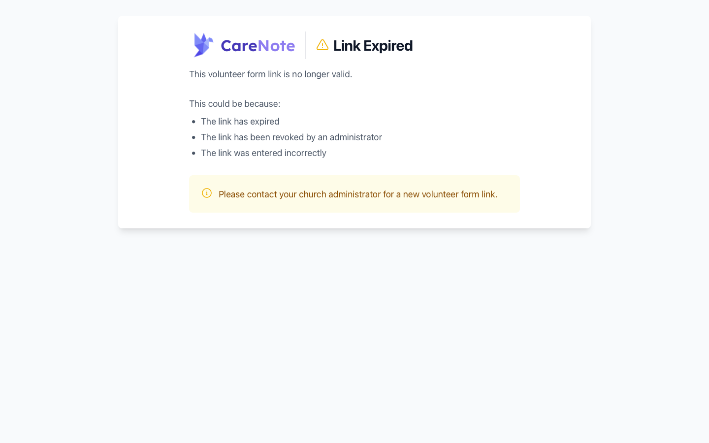 The Link Expired page