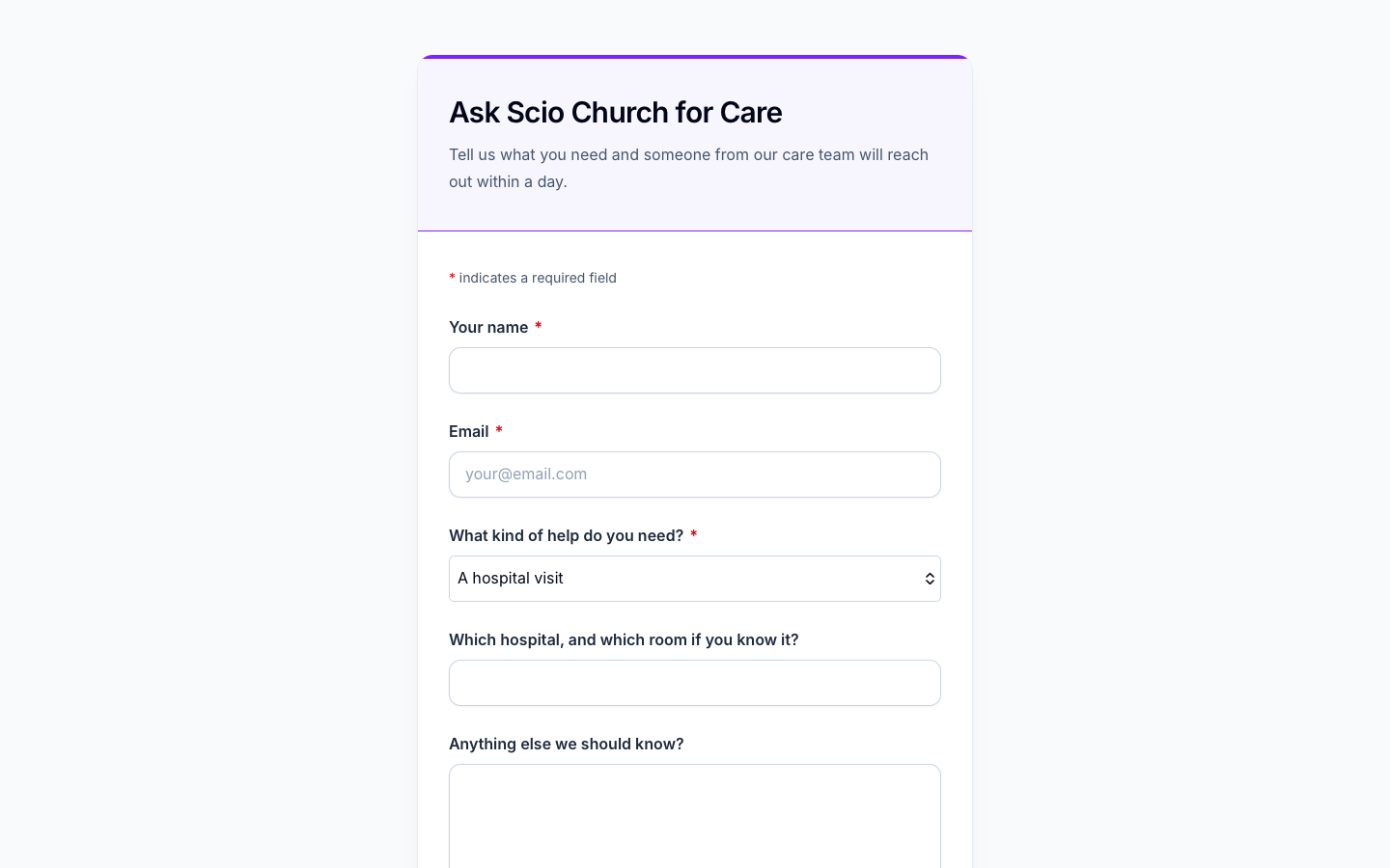 The public form with the hospital question revealed