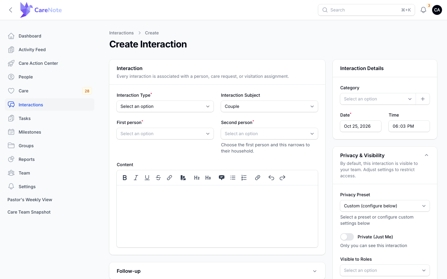 Interaction Subject set to Couple, with First person and Second person fields