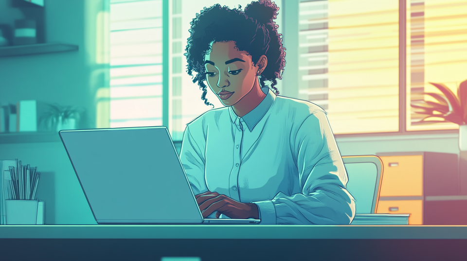 An illustration of an African descent woman who is developing code for CareNote.