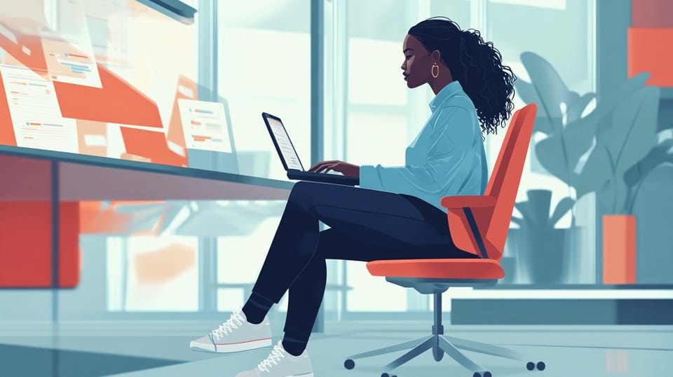 An illustration of an African descent woman who is developing code for CareNote.