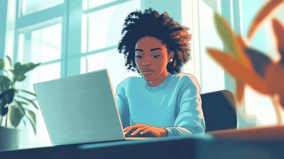 An illustration of an African descent woman who is developing code for CareNote.