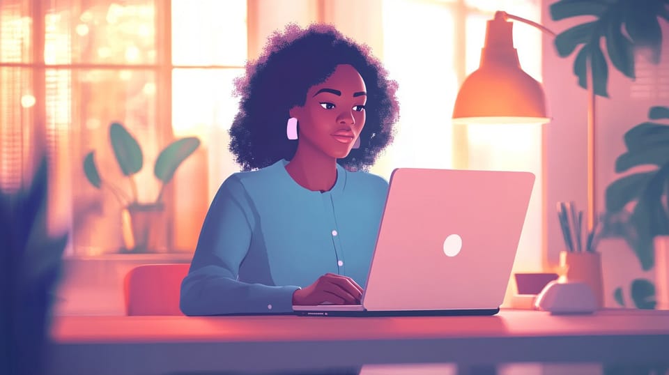 An illustration of an African descent woman who is developing code for CareNote.