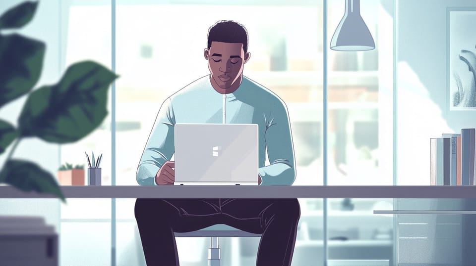 An illustration of an African descent man who is developing code for CareNote.