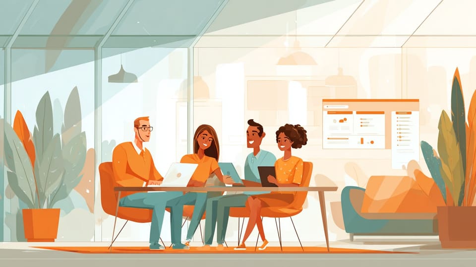 Ministry team exploring new CareNote pastoral care software features on digital devices